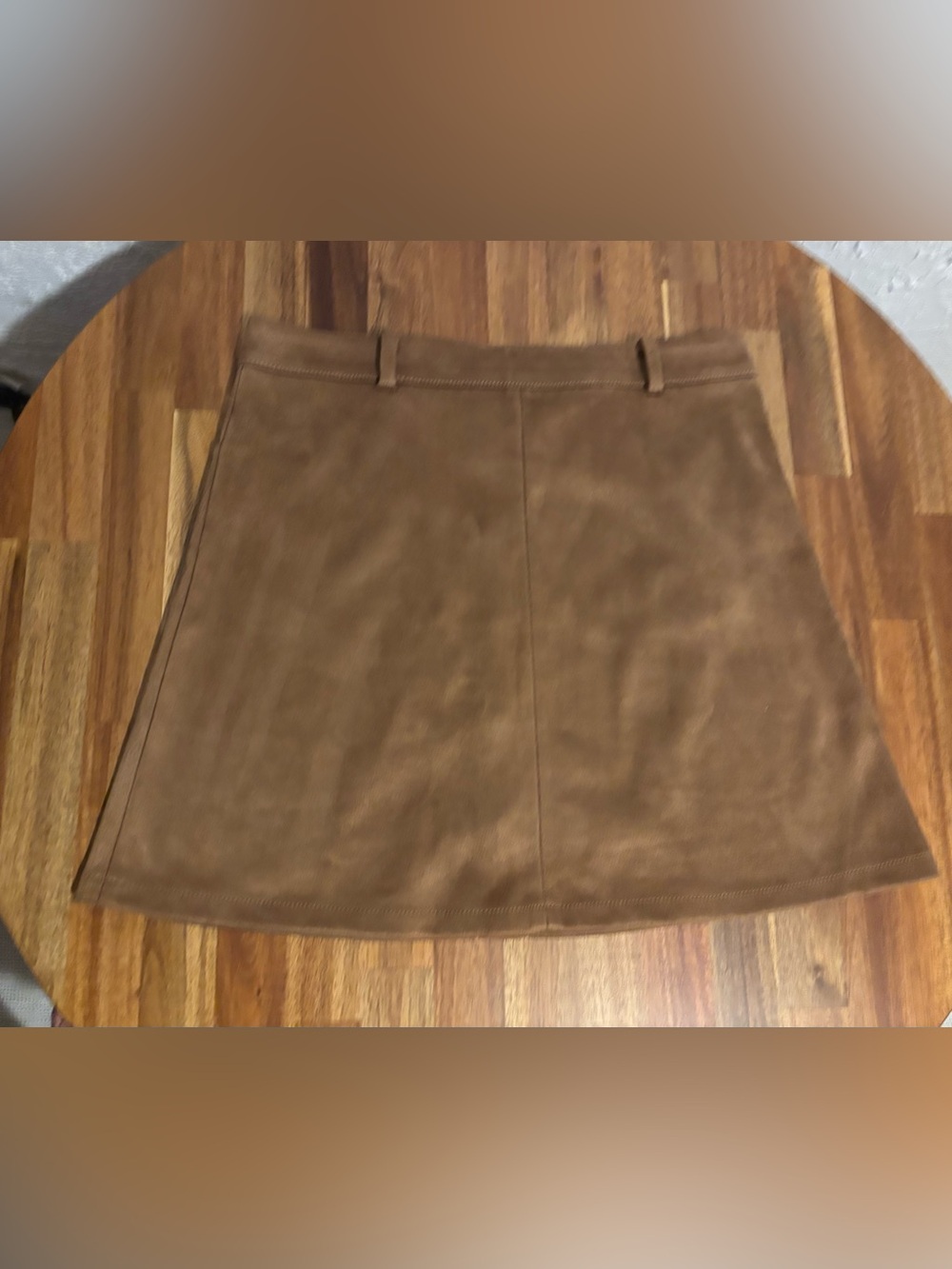 Button-Front Suede Mini Skirt — Brown - Picture 6 of 9